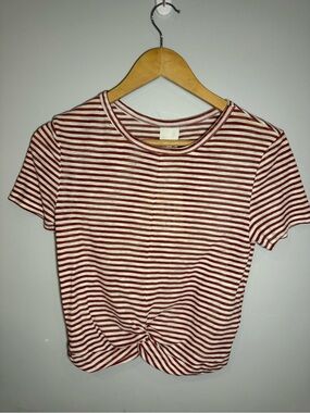 MinkPink striped twist front Tee NET women’s large rust and cream short sleeve
